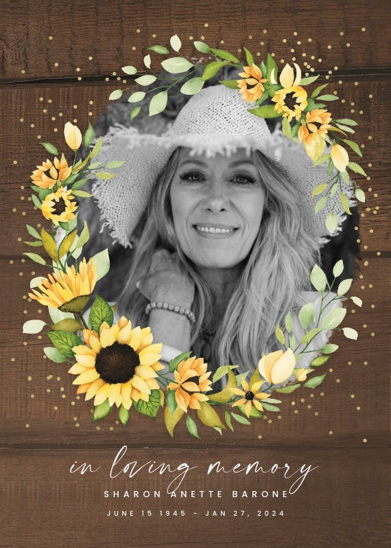 Sunflower open wreath photo - memorial card
