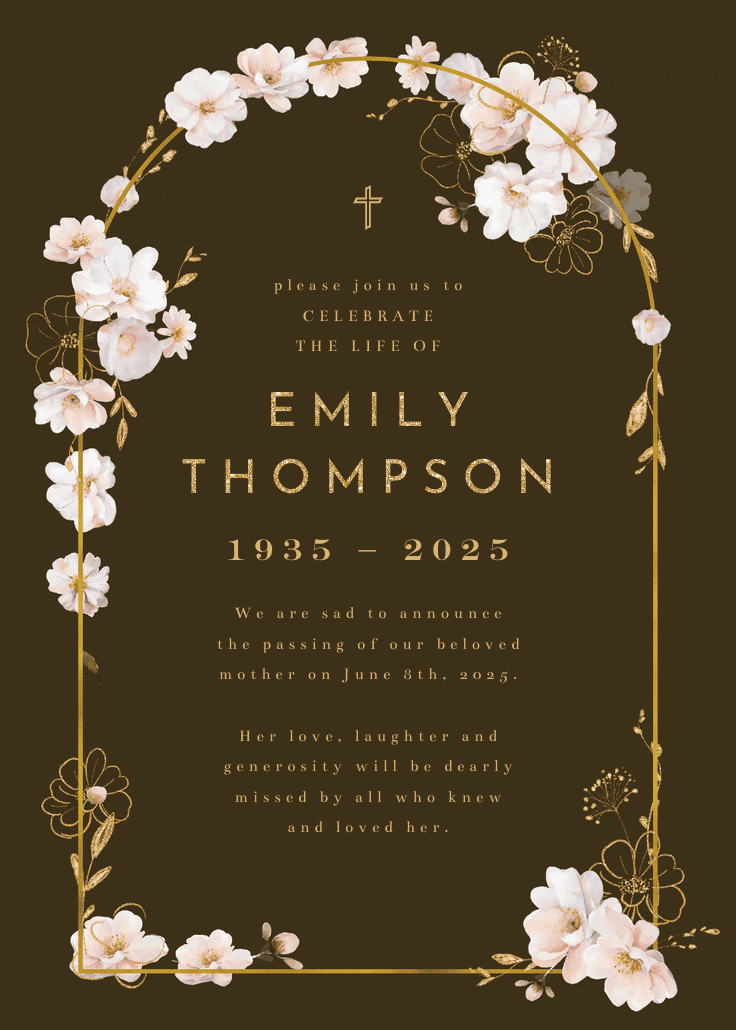 Surrounded by blooms - memorial card