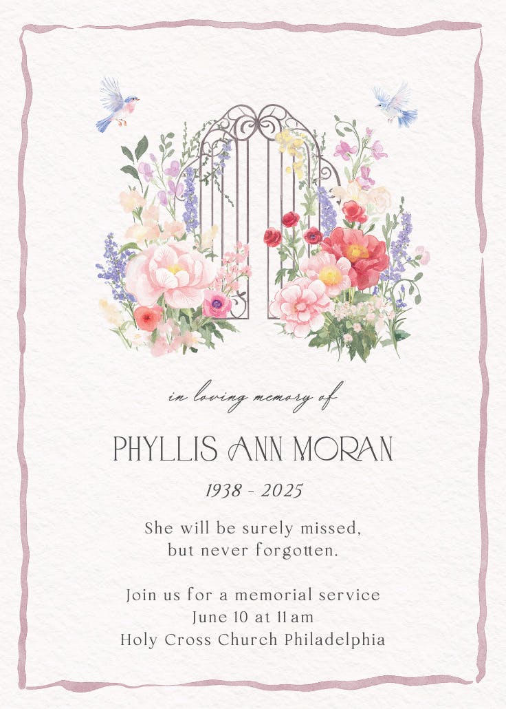 Through the garden gate - memorial card