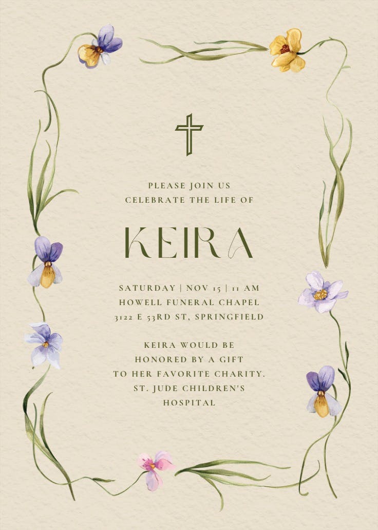 Viola - memorial card