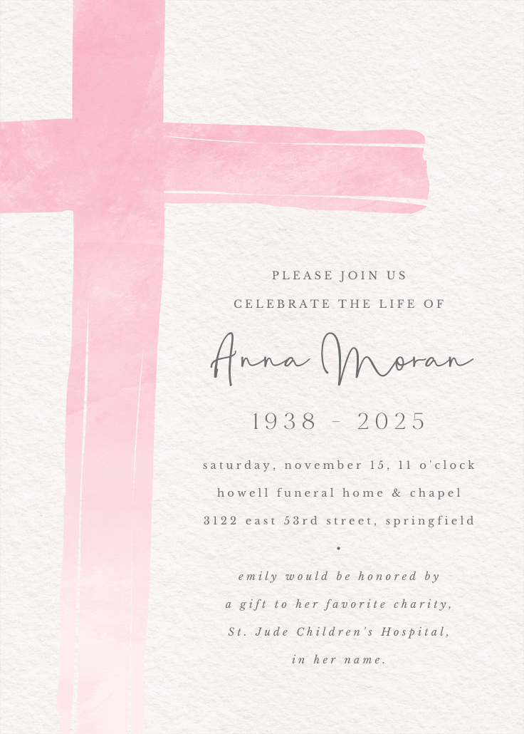 Watercolor cross - memorial card