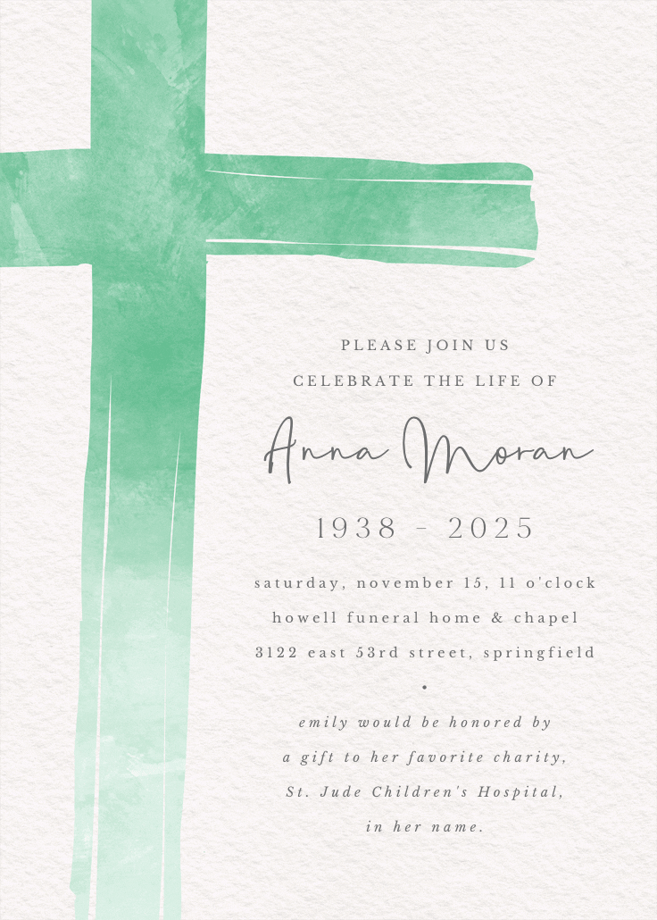 Watercolor cross - memorial card