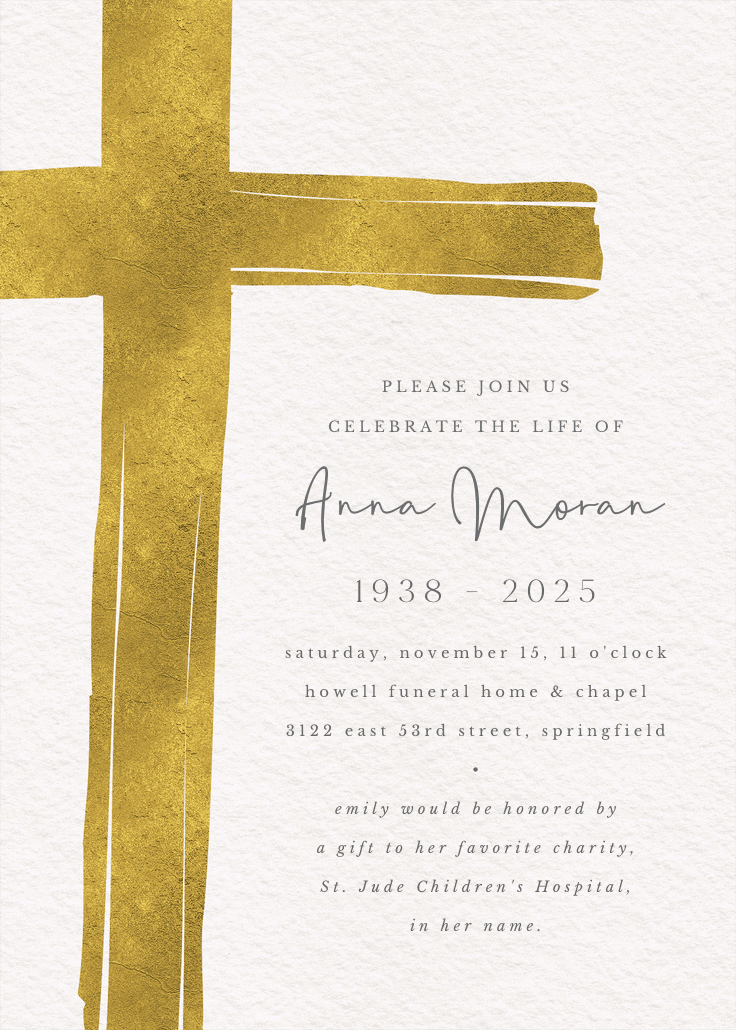 Watercolor cross - memorial card