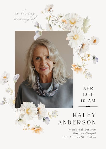 White wildflowers - memorial card