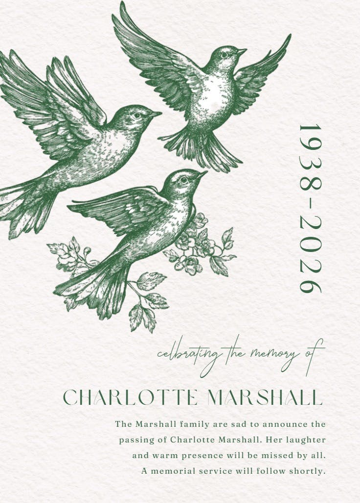 Wings of light - memorial card