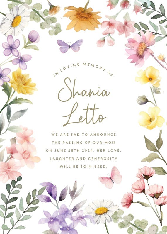Wonderful blossoms - memorial card