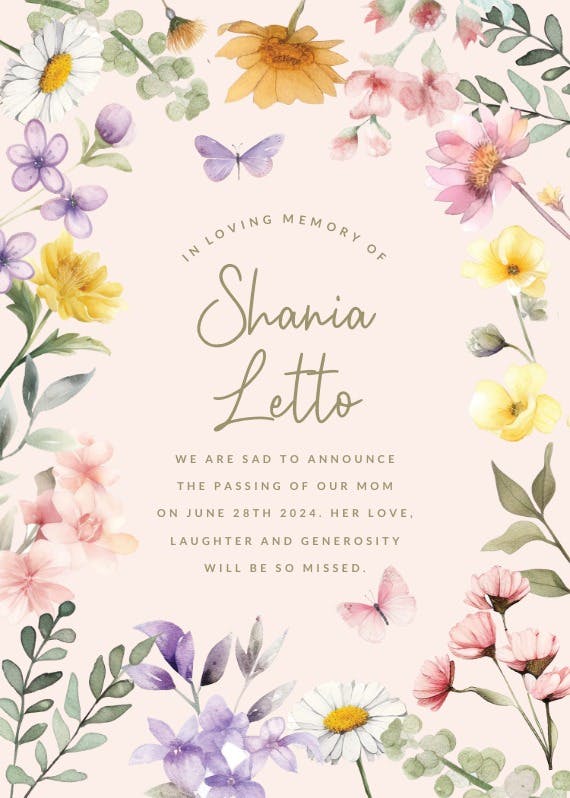 Wonderful blossoms - memorial card