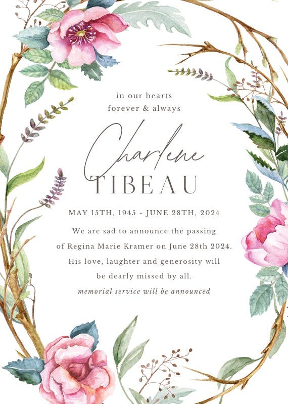 Woodland flower wreath - memorial card