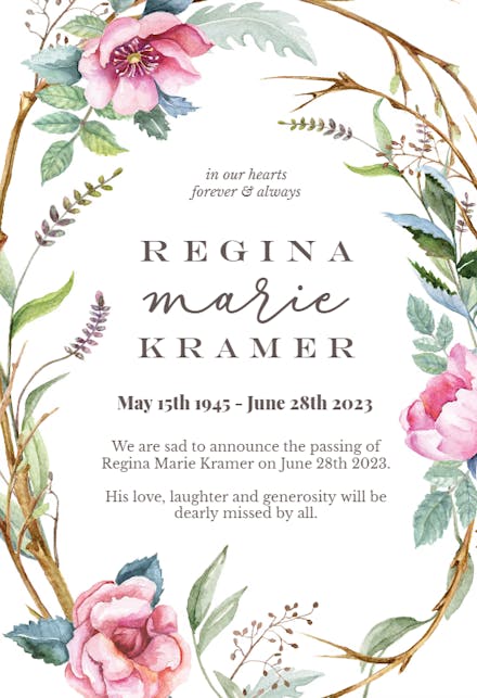 Woodland Flower Wreath - Memorial Card