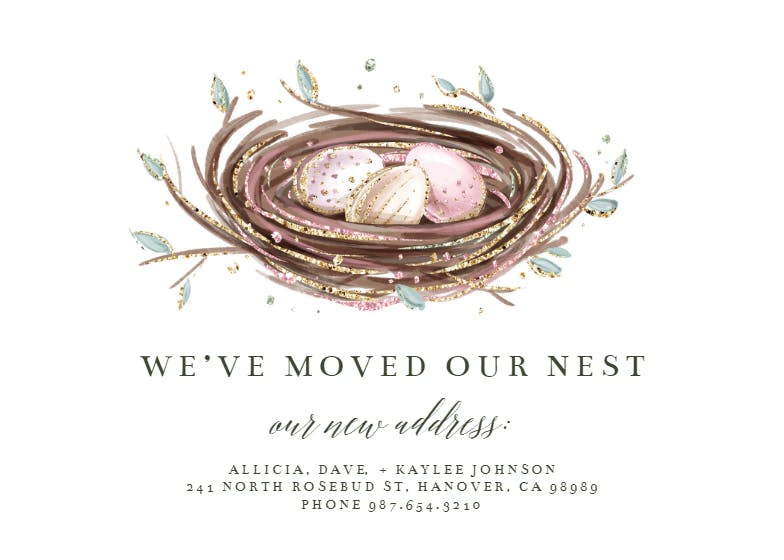 Glittery nest - moving announcement
