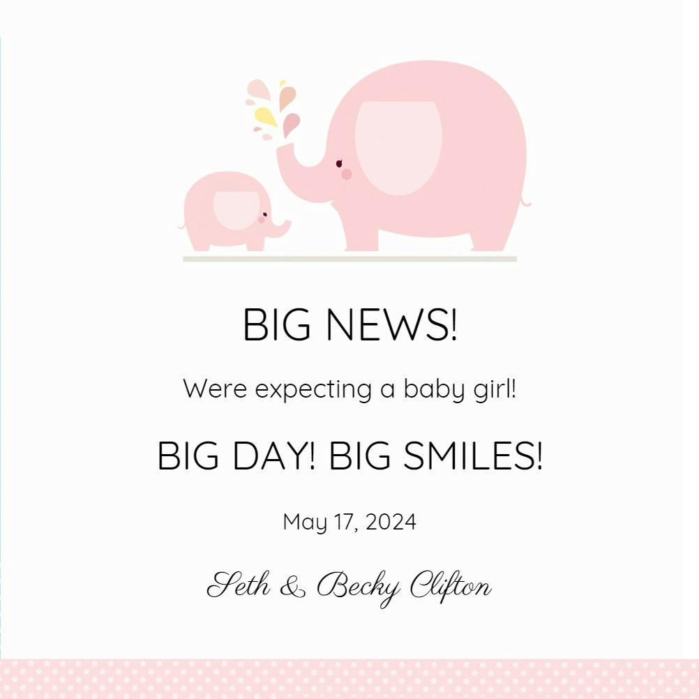 Big news girl -  announcement card template