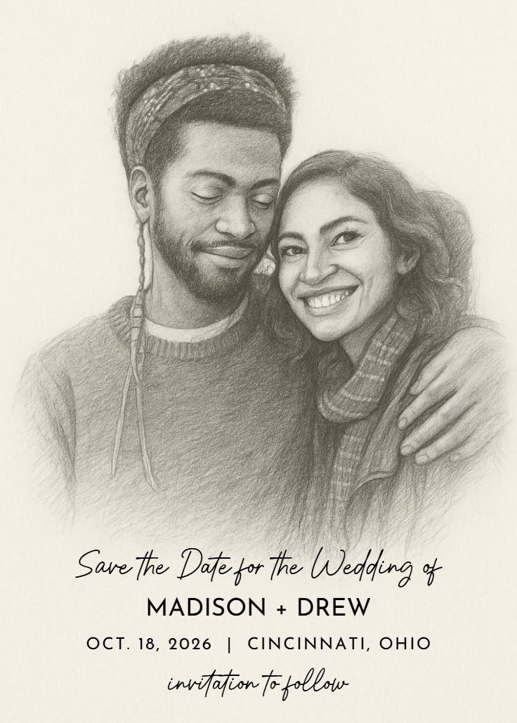 A sketch of love - save the date card