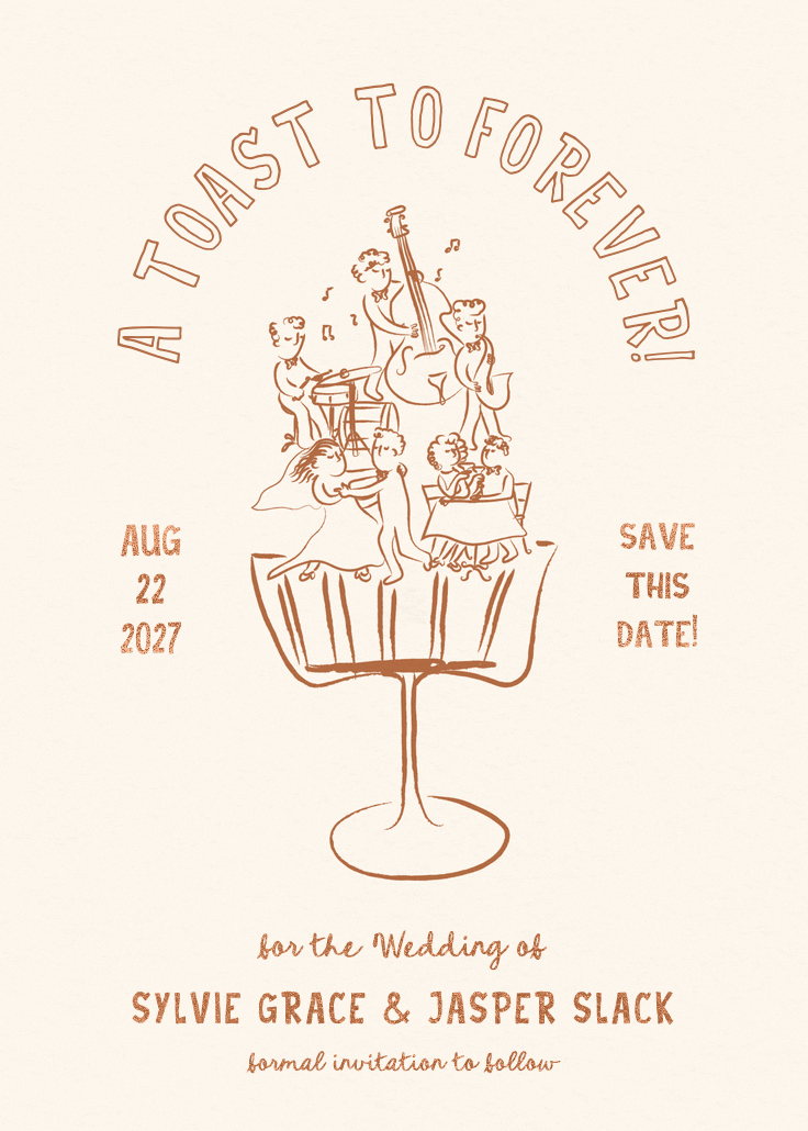 A toast to forever - save the date card