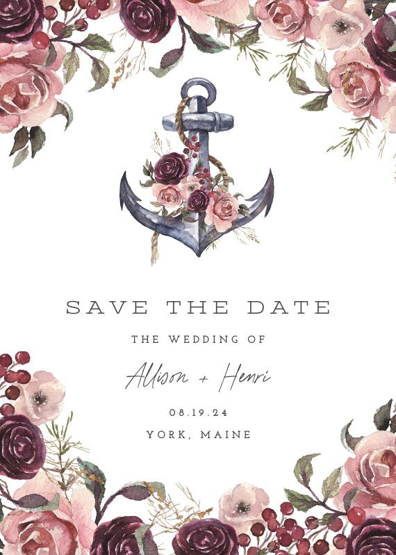 Anchor and floral frame - save the date card