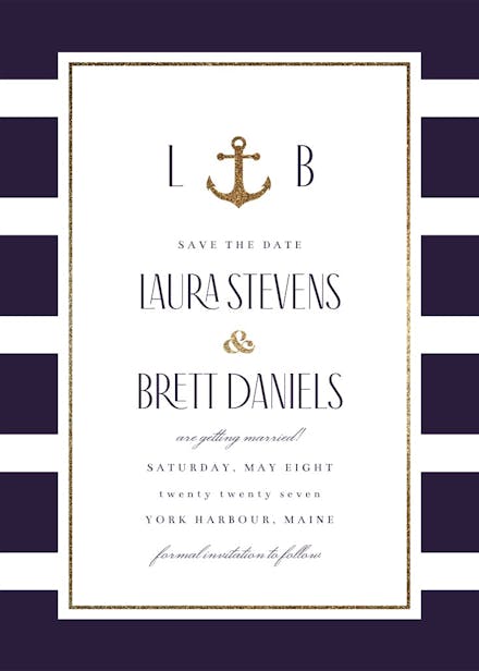 Anchor and stripes - save the date card