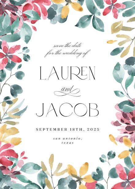 Aquarelle floral frame - save the date card