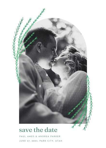 Arch with shiny branches - save the date card