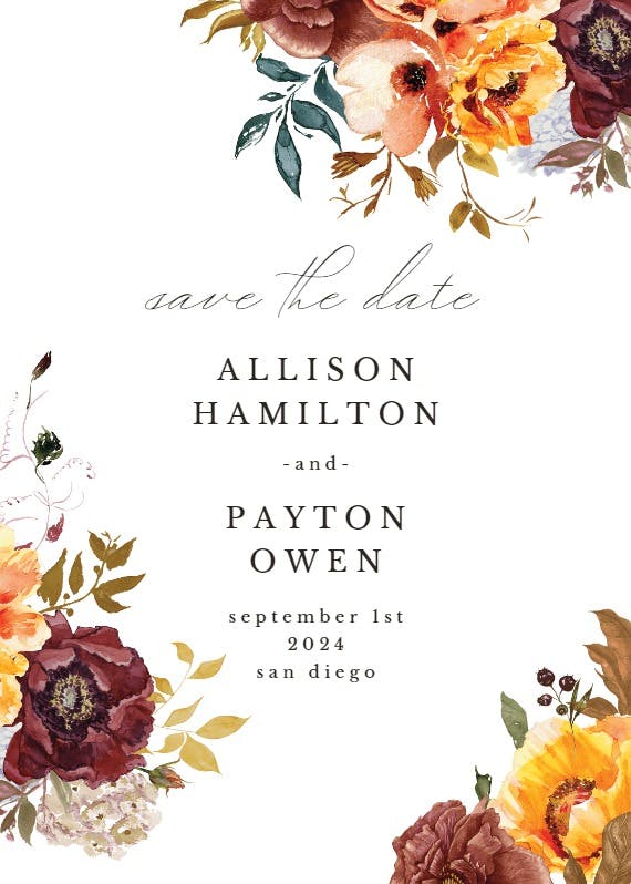 Autumn flowers -  tarjeta para reserva la fecha
