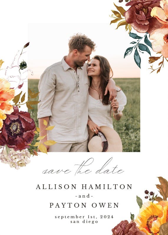 Autumn flowers photo - save the date card