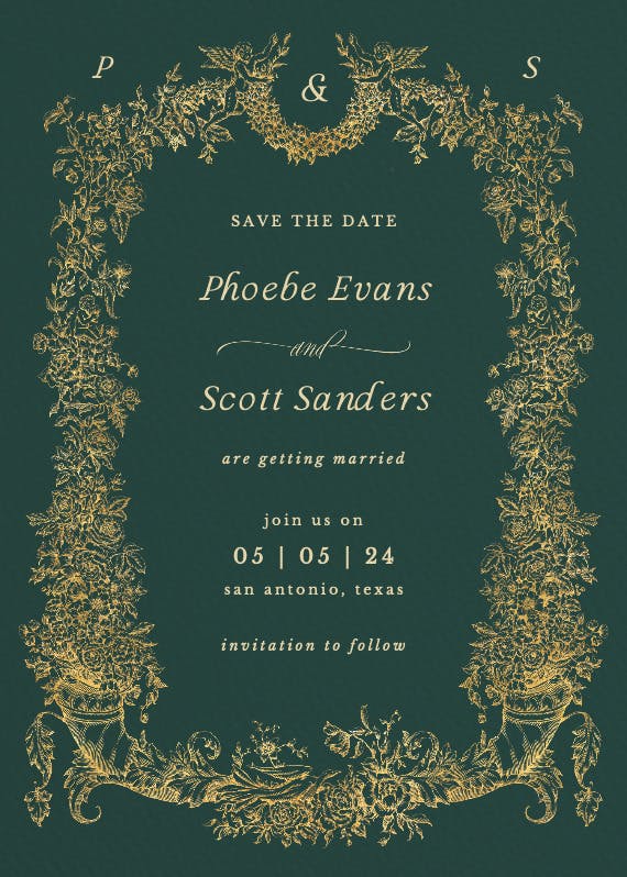 Baroque blooms - save the date card