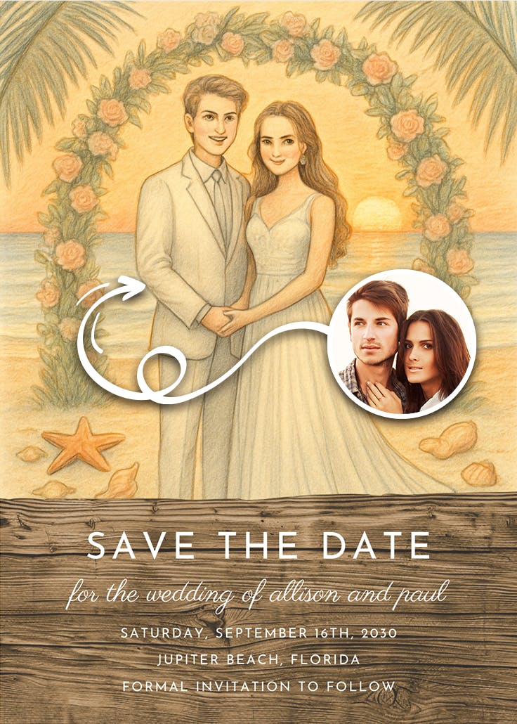 Beach couple - save the date card