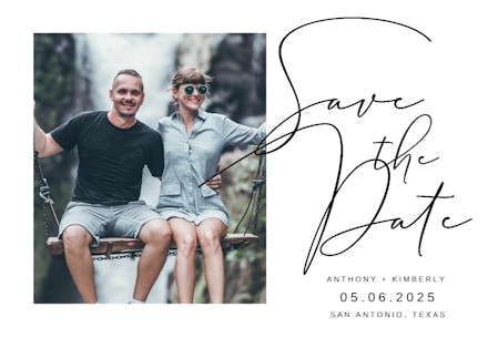 Big script photo - save the date card