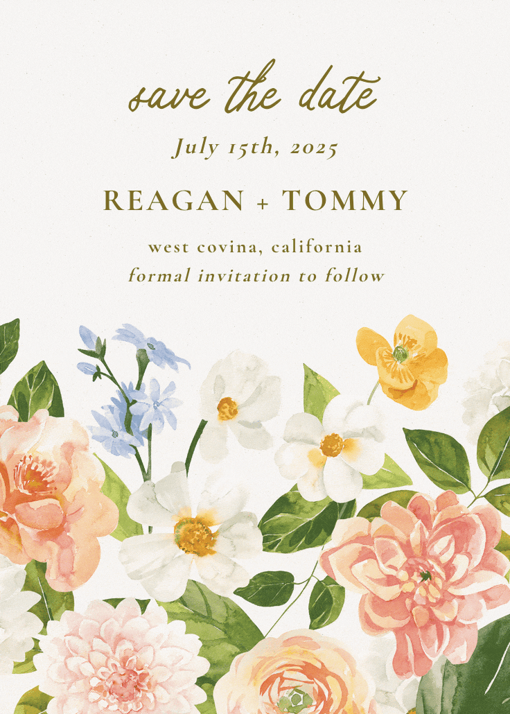 Blooming peonies - save the date card