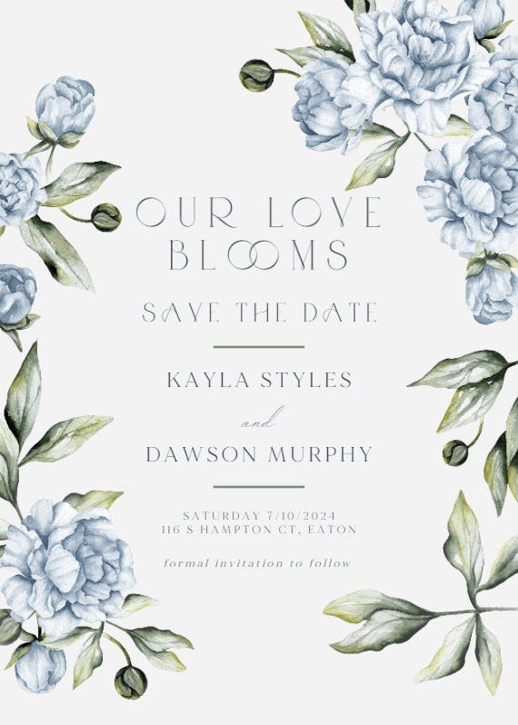 Blue blooms - save the date card