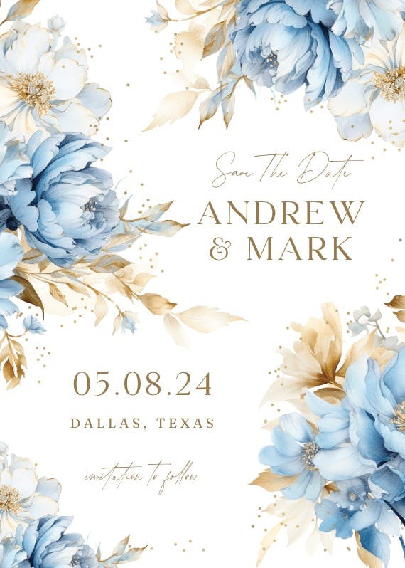 Blue blooms - save the date card