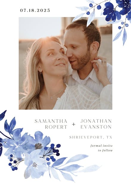 Blue bouquet - save the date card