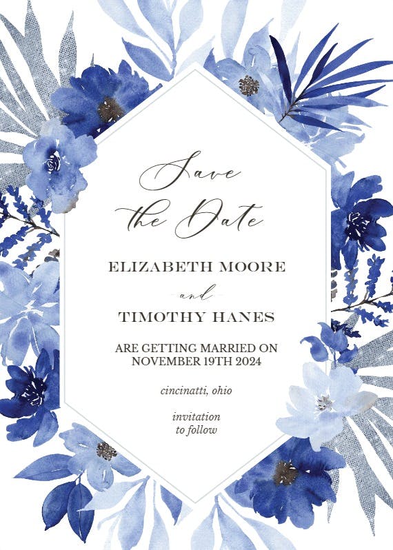 Blue bouquet frame - tarjeta para reserva la fecha