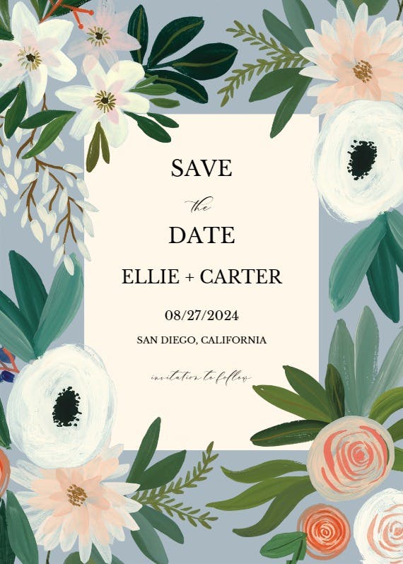 Blue floral - save the date card