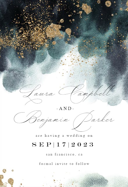 Blue Paint and Gold - Save the Date Card