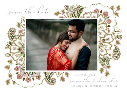Colored Paisley Photo Frame - Save the Date Card