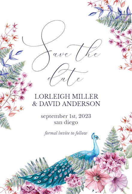 Blue Peacock - Save the Date Card