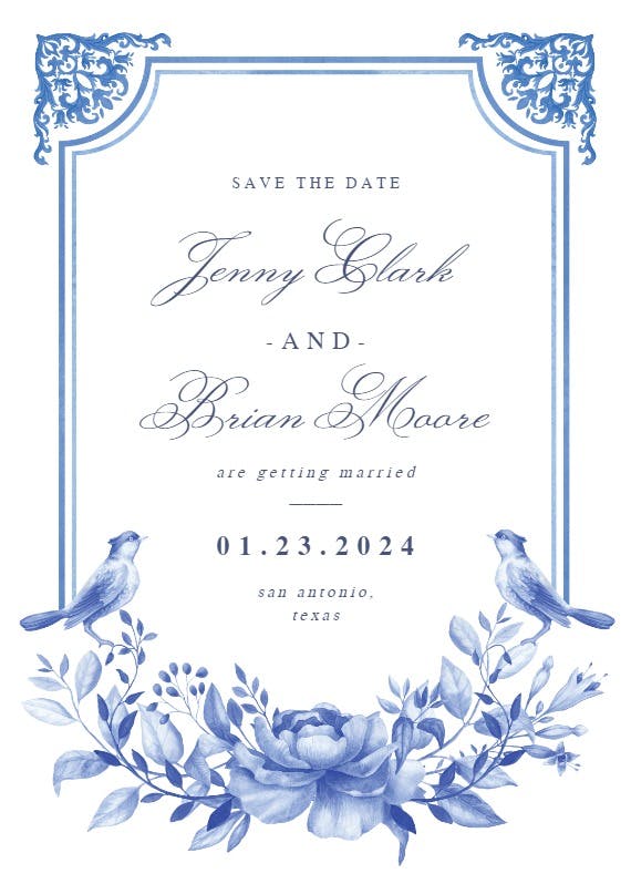 Blue watercolor ornaments - save the date card