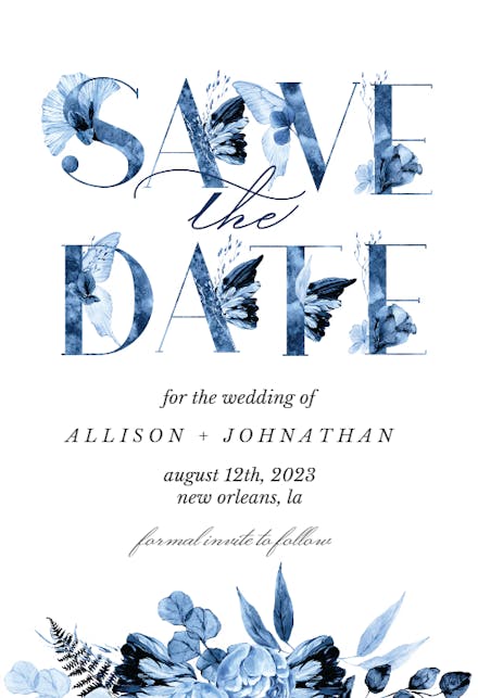 Boho Blue Floral - Save the Date Card