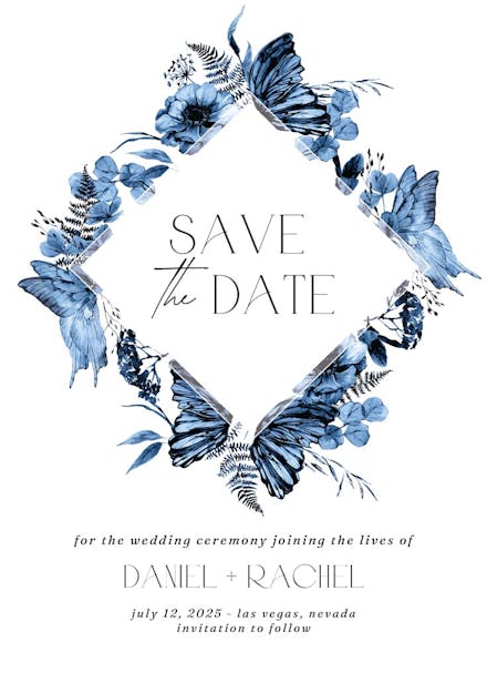 Boho blue floral - save the date card