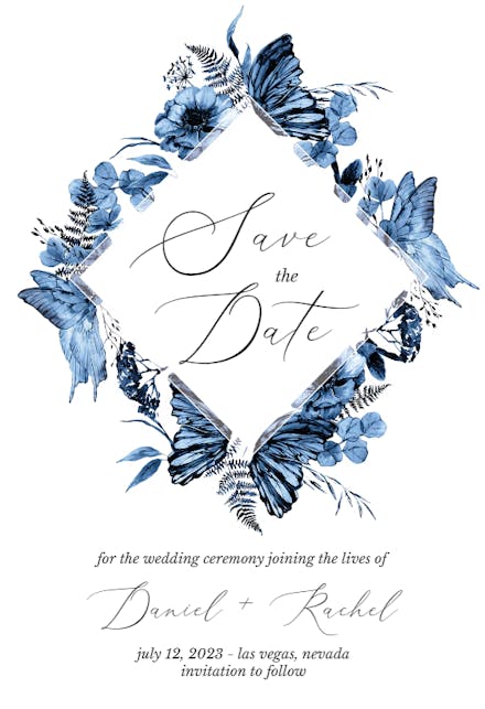 Boho Blue Floral - Save the Date Card