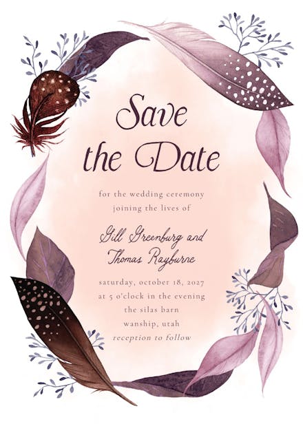 Boho feather - save the date card