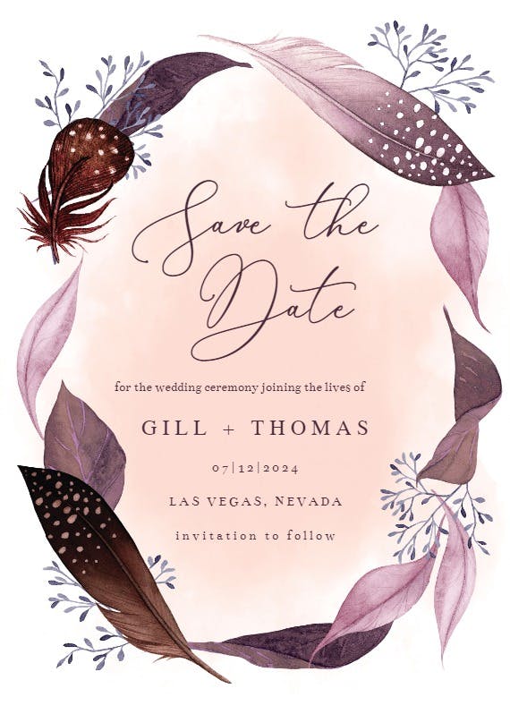 Boho feather - save the date card