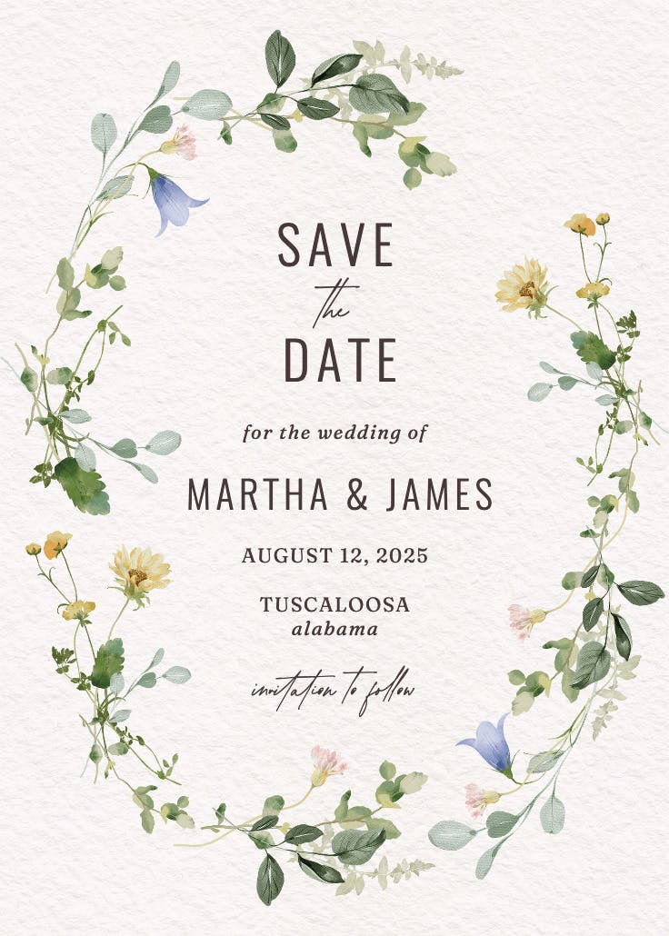 Border of blooms - save the date card