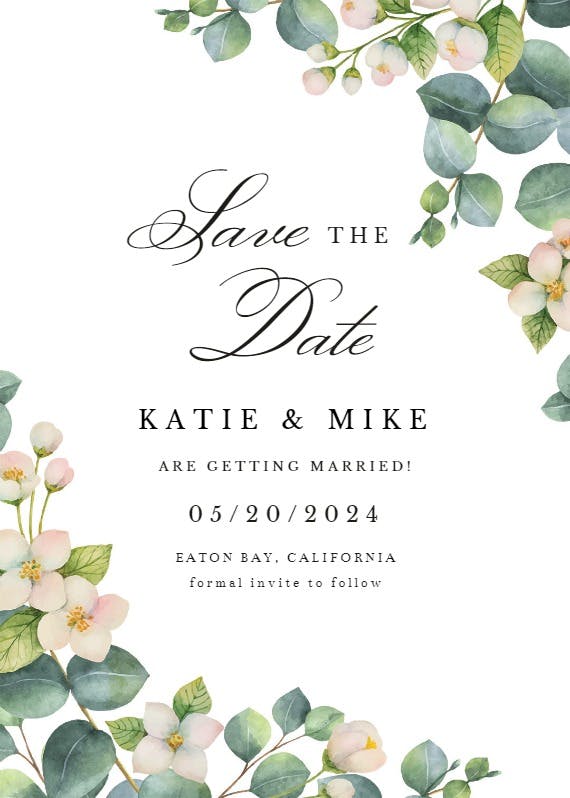 Botanical & white flowers - save the date card