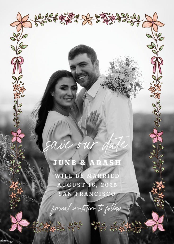 Bows and blooms - save the date card