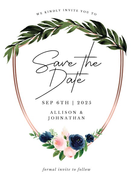 Bridal navy flower crest - save the date card