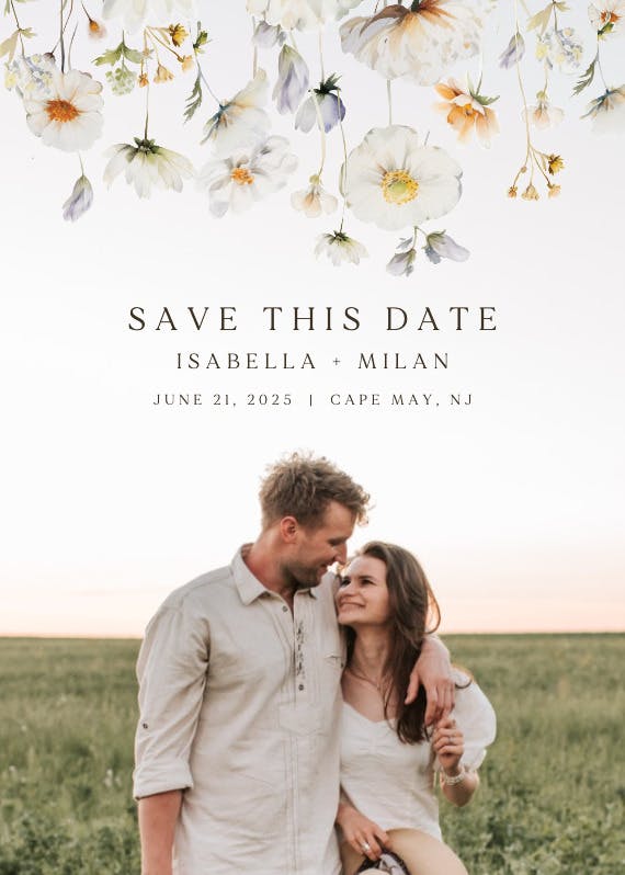 Cascading wildflowers - save the date card