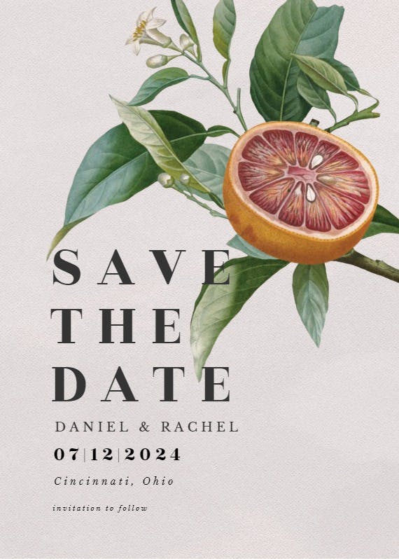 Citrus tree - save the date card