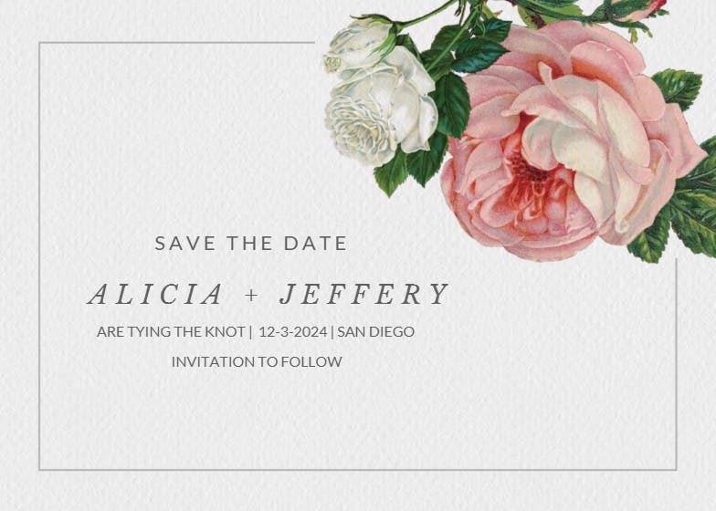 Classic roses - save the date card