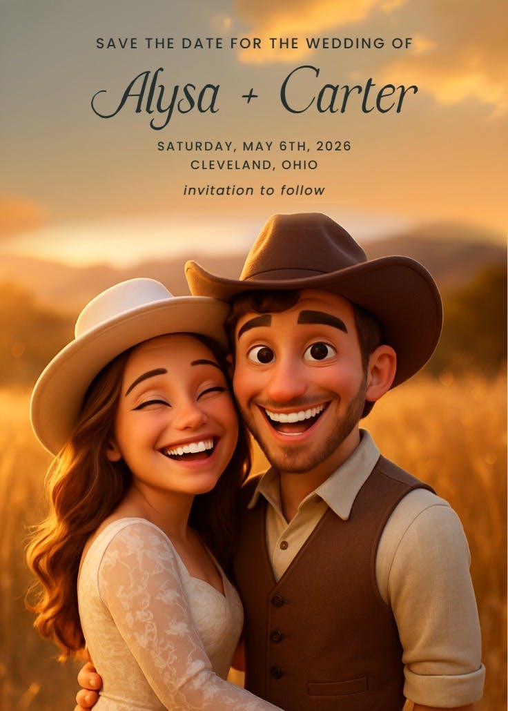 Country sunset wedding - save the date card