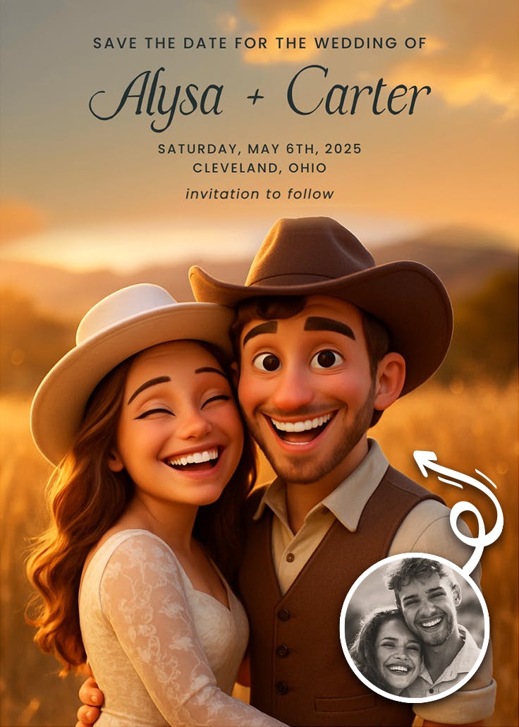Country sunset wedding - save the date card